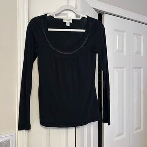 LOFT Black Fitted Long Sleeve Blouse